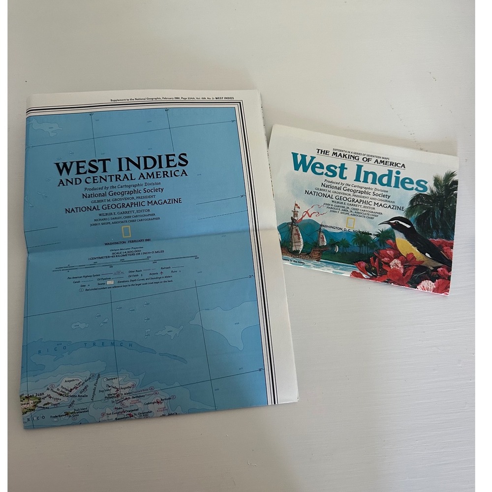 Vintage National Geographic West Indies Central America Maps 1981 1987 Lot of 2